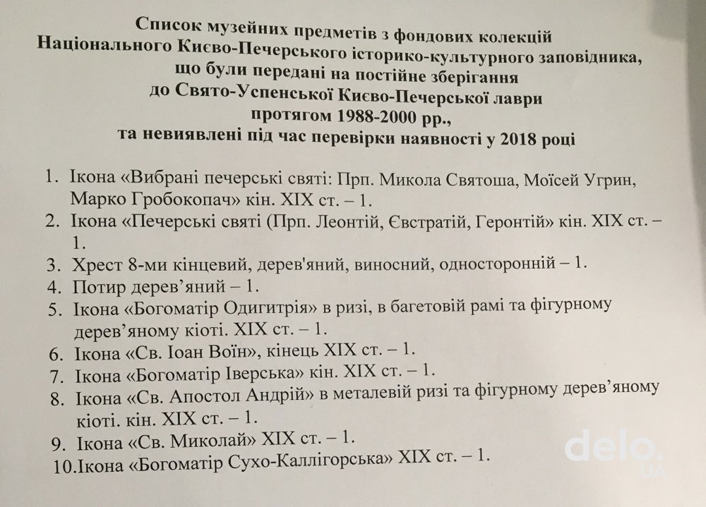 Какие святыни пропали из Киево-Печерской лавры (список)